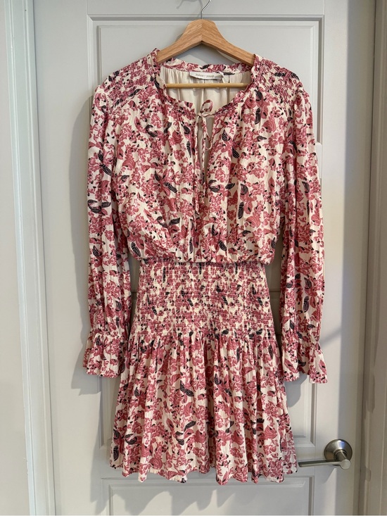 bishop + young Dresses & Skirts - Tie-Neck Smocked Waist Mini Dress Pink Floral Size Medium